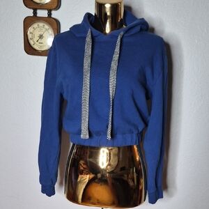 Blue Hoodie with Striped Drawstrings